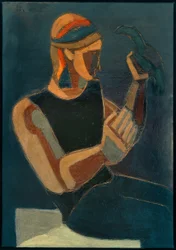Sitzender Mann mit Vogel